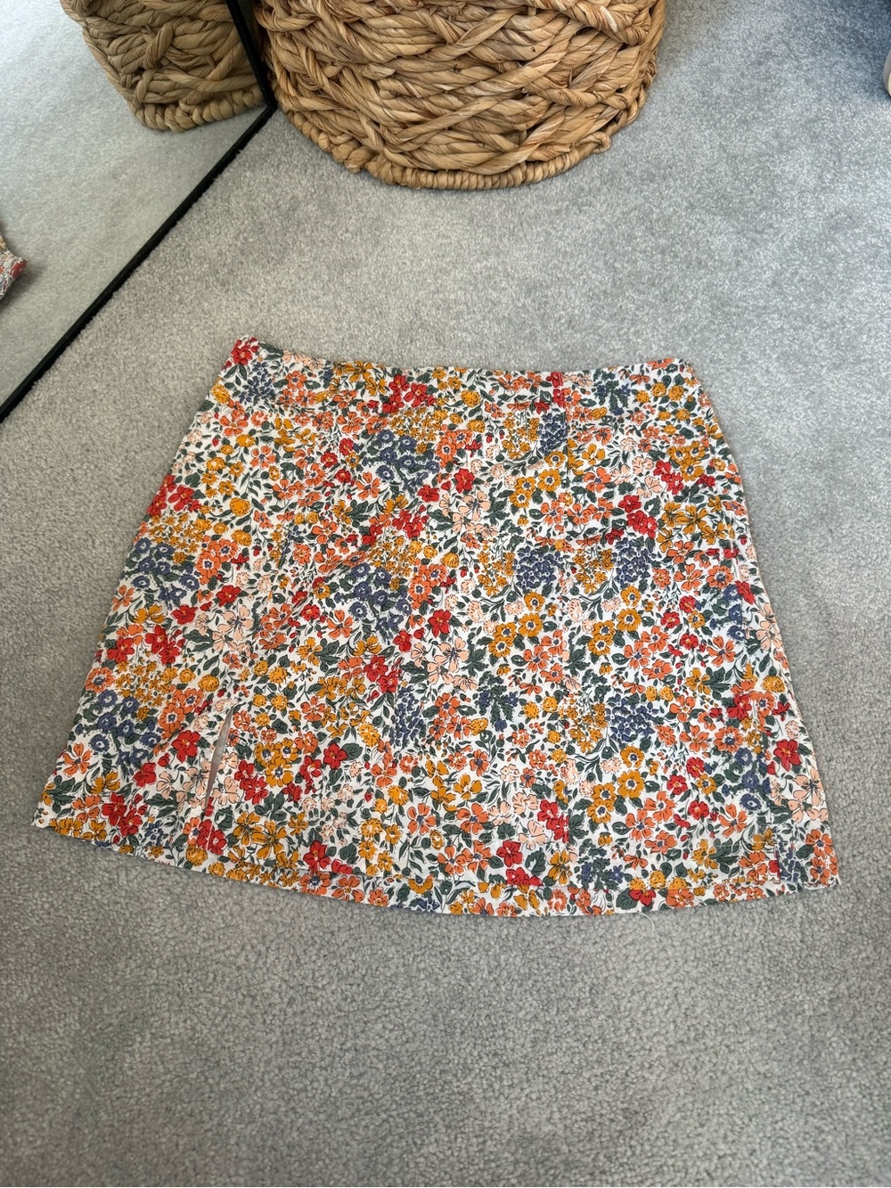 Pink Lily Multi Floral Mini Skirt - Red, Mustard & Blue